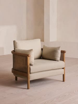 Sydney Cane Armchair - Washed Linen Flax - Hover Image