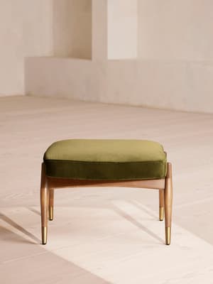 Theodore Oak Footstool Velvet Olive - Hover Image