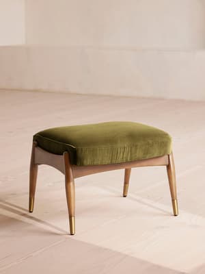 Theodore Oak Footstool Velvet Olive - US - Listing Image