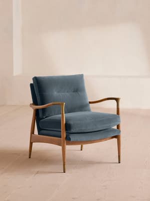 Theodore Oak Armchair - Velvet - Grey Blue - Listing Image