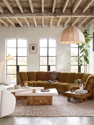 Noelle Sectional Curved Sofa - Six Seater - Velvet Mustard - US - Listing Image