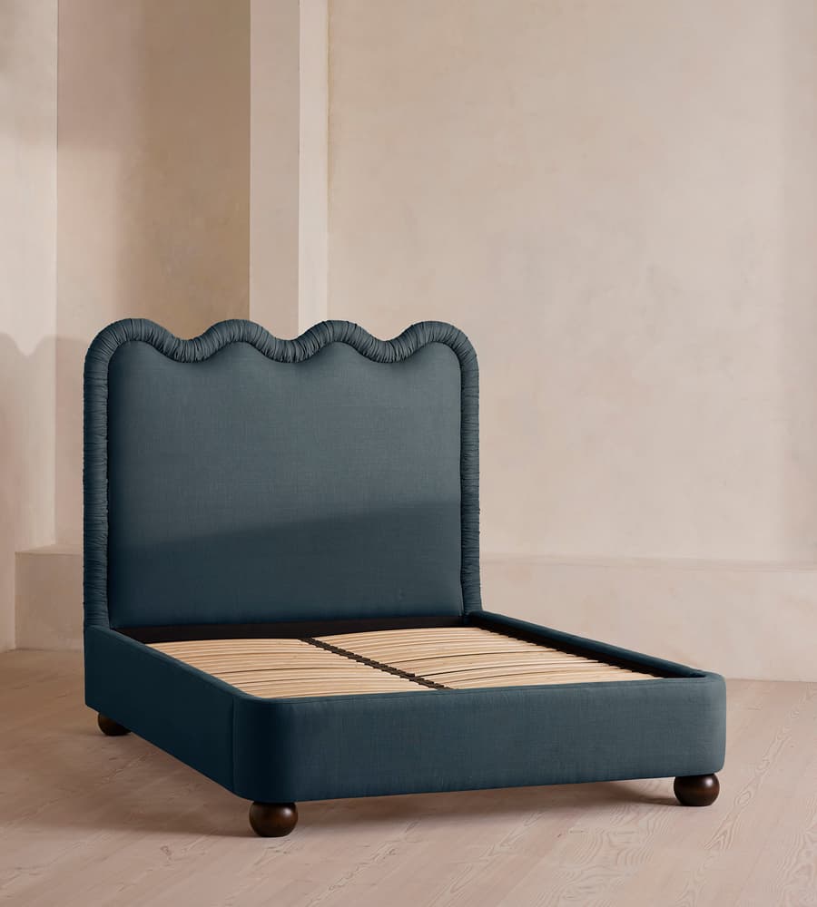 Tristan Bed, Super King, Linen, Prussian Blue