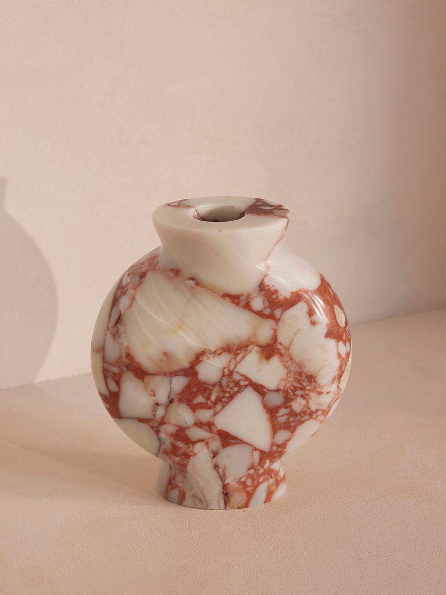 Sesso Vase, Wide, Red Bulgari Marble