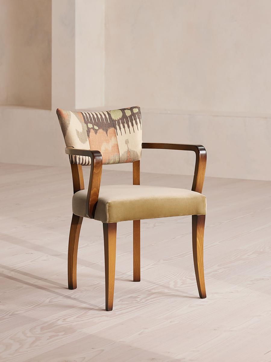 Molina Dining Armchair, Ikat Linen and Velvet, Lichen US