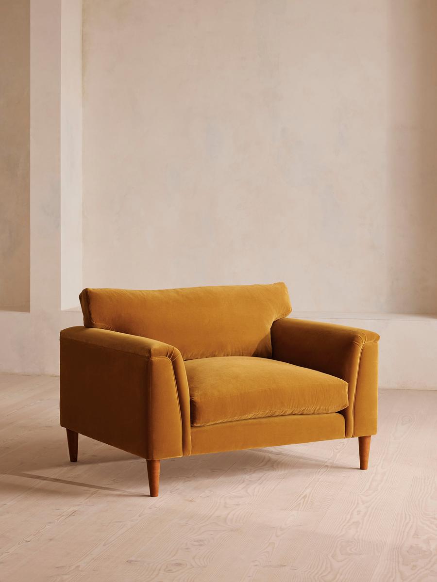 Reya Mustard Velvet Loveseat - Stylish & Comfy | US