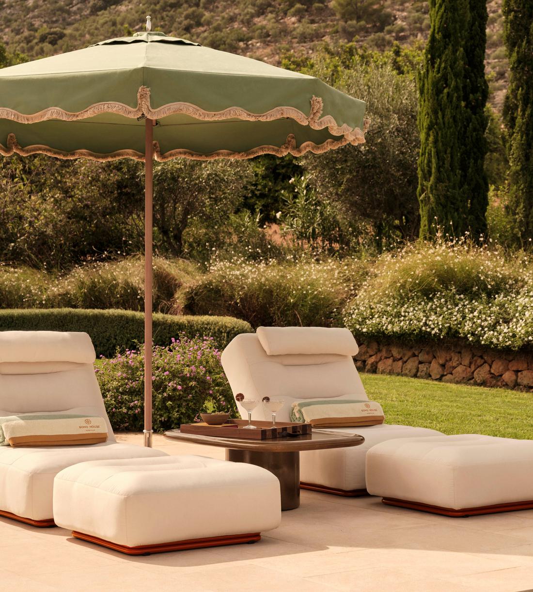 Tuuci Outdoor Parasol, Octagon 2.25m Fringed Sage