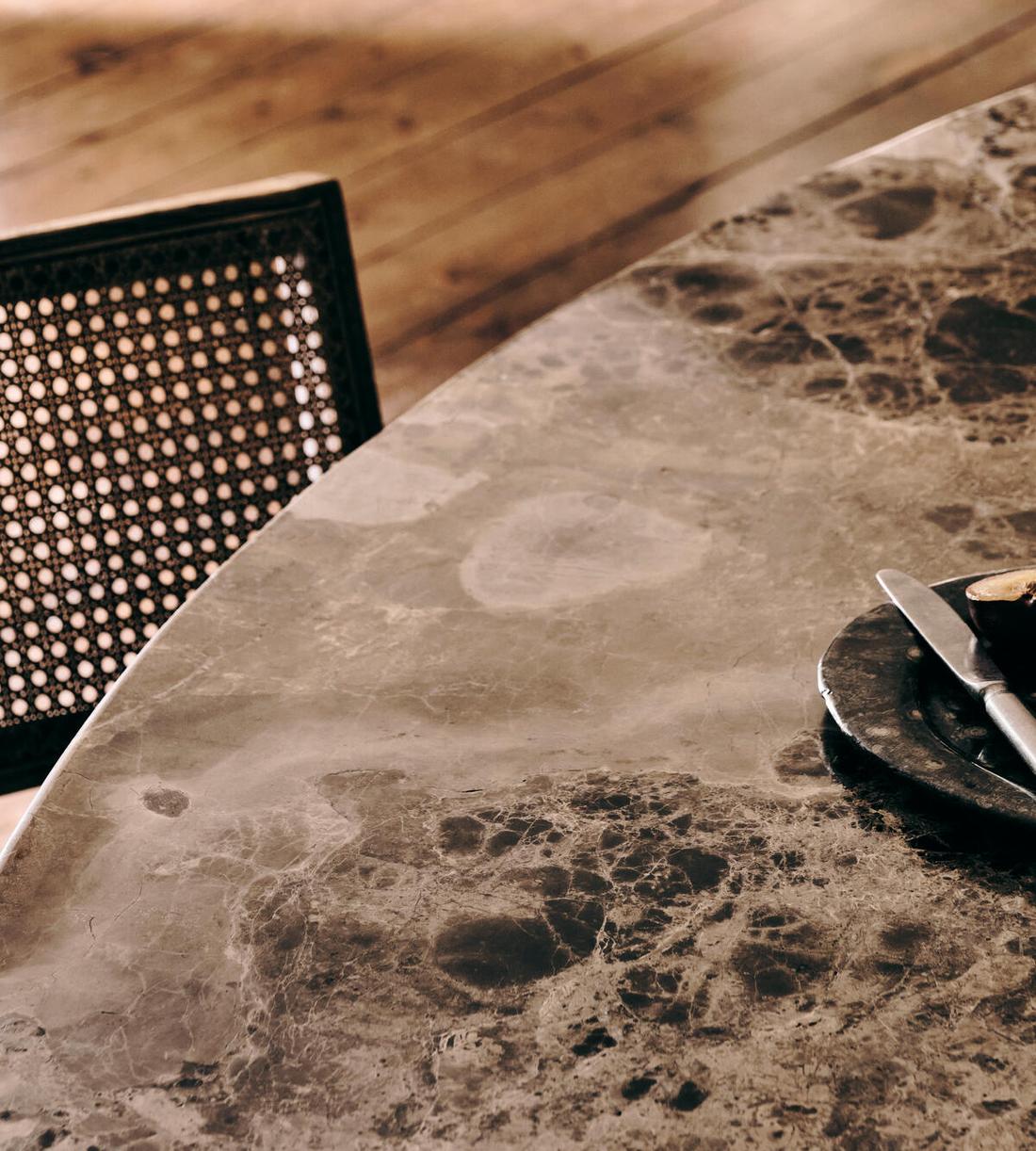 Murcell Oval Dining Table, Dark Emperador Marble