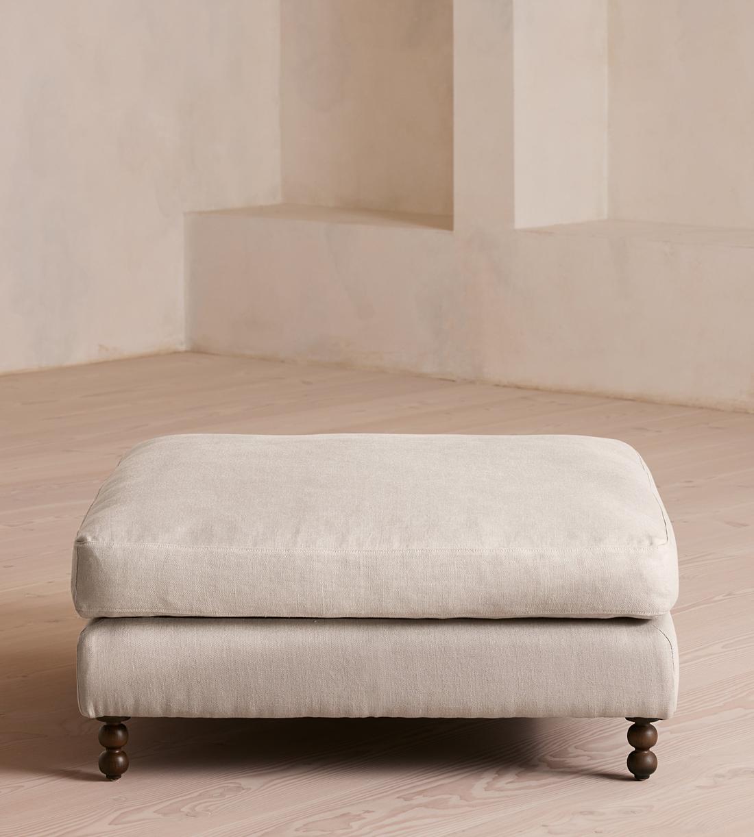 Audrey Square Ottoman, Linen, Bisque
