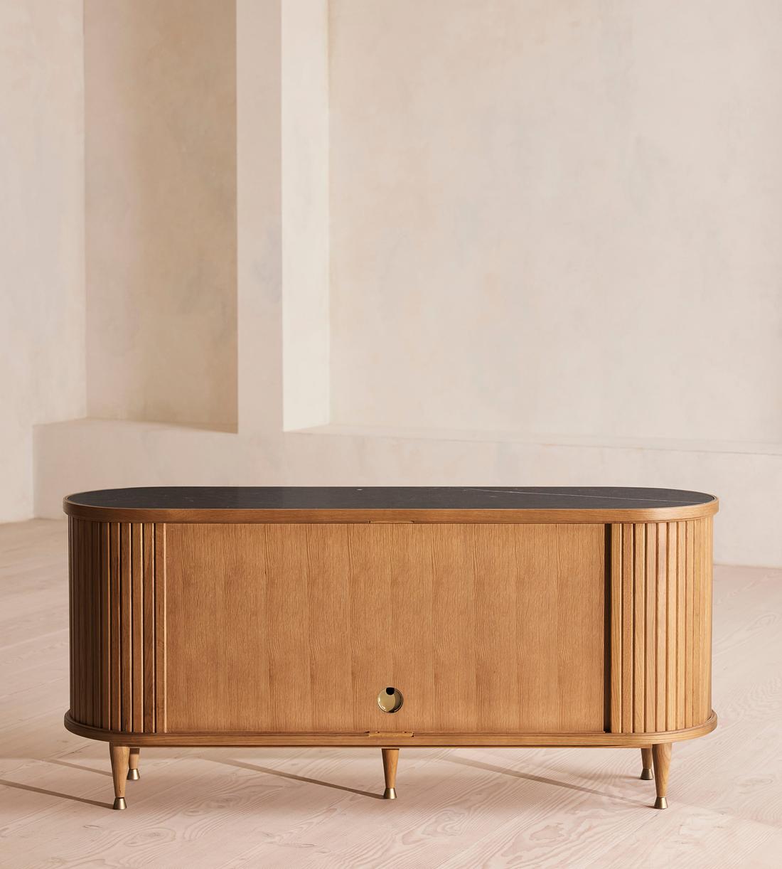 Nora Tambour Sideboard, Black Marquina Marble