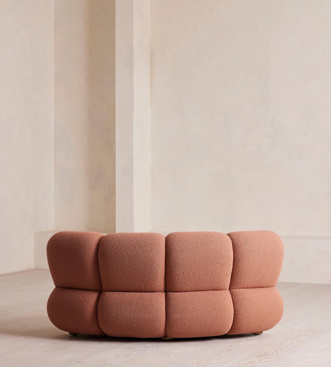 Noelle Sectional Curved Armchair, Textured Wool Boucle, Coral, US