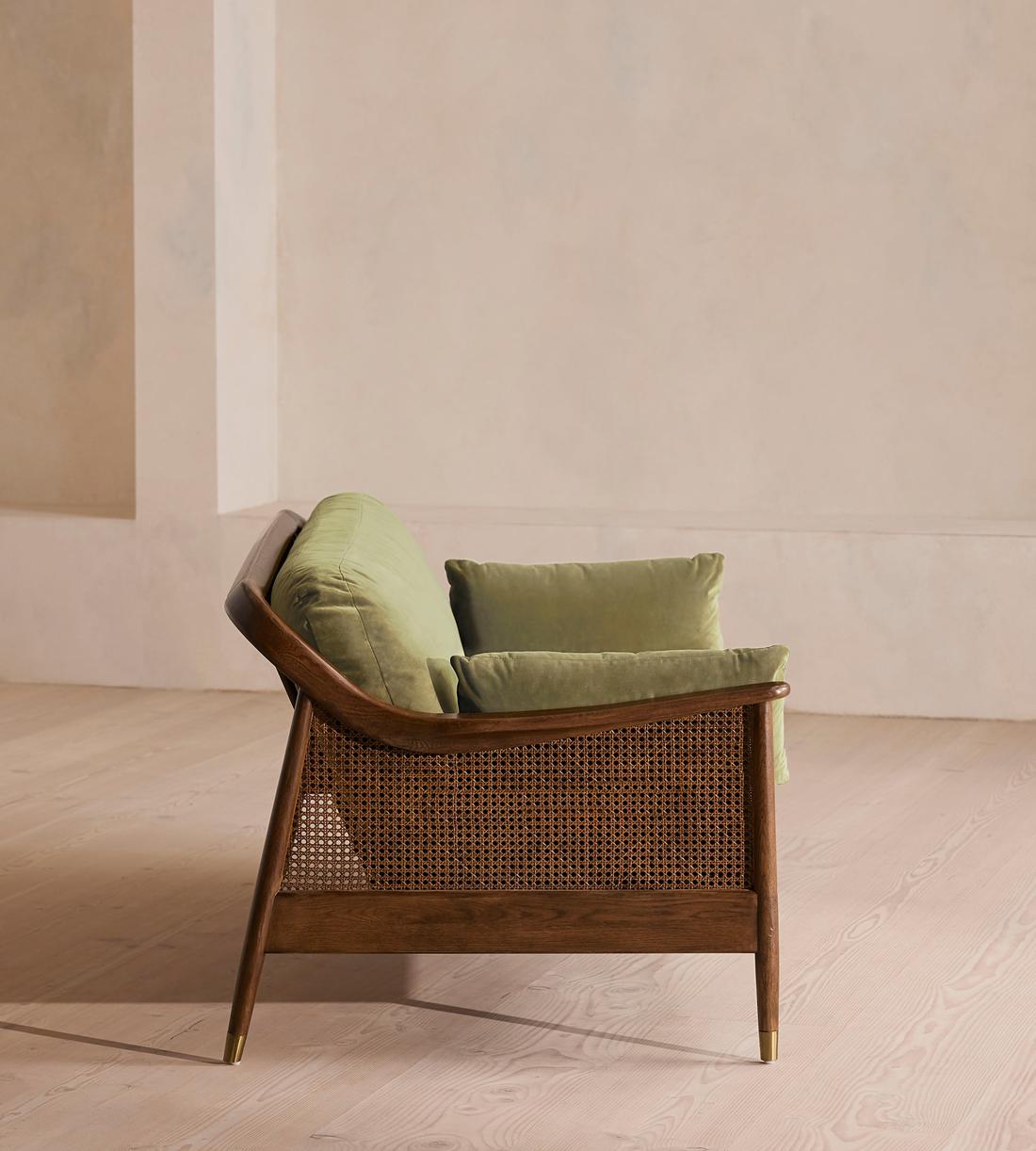 Atlanta Three Seater Sofa, Velvet, Lichen