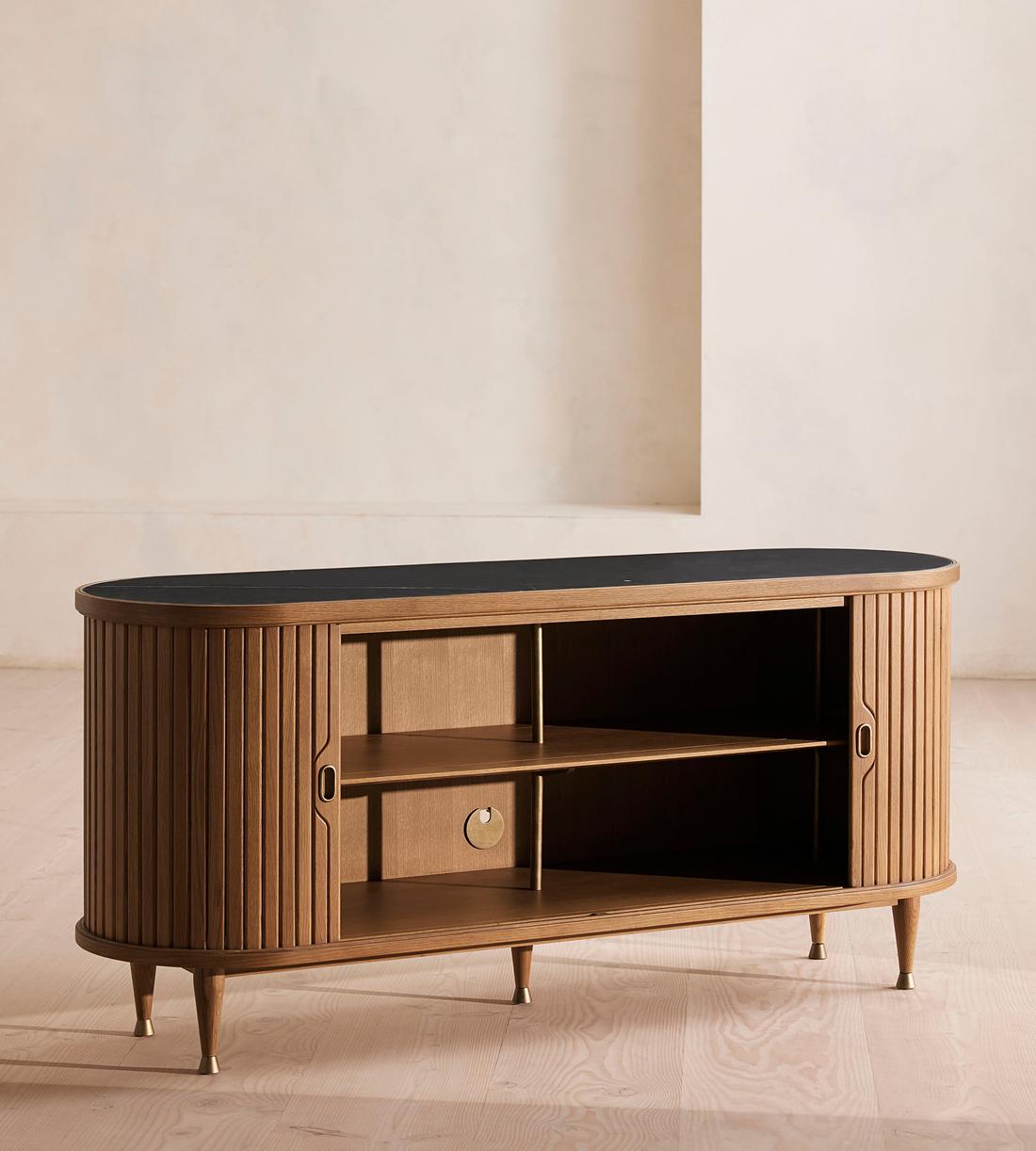Nora Tambour Sideboard, Black Marquina Marble