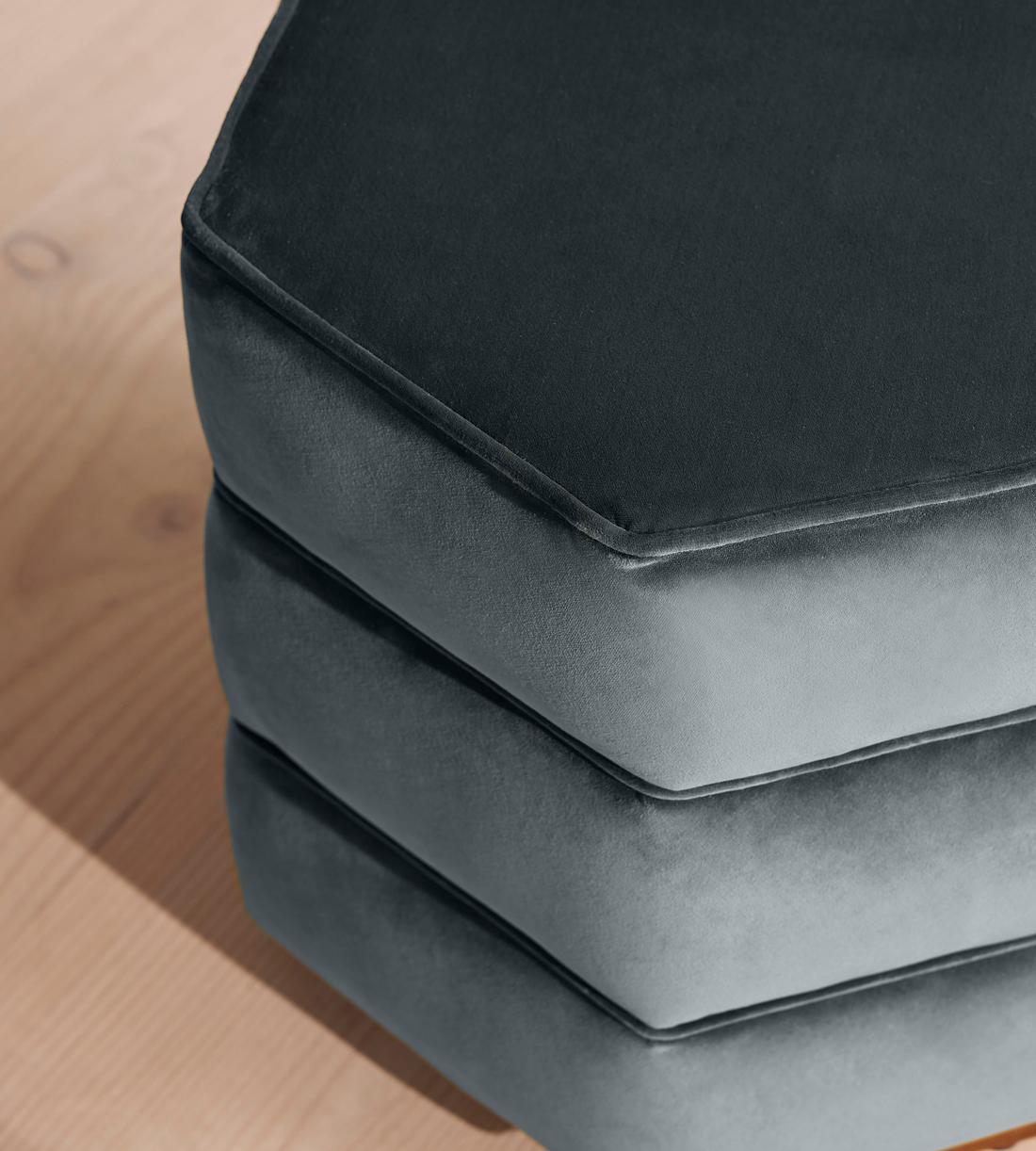 Lyla Footstool, Velvet, Grey Blue
