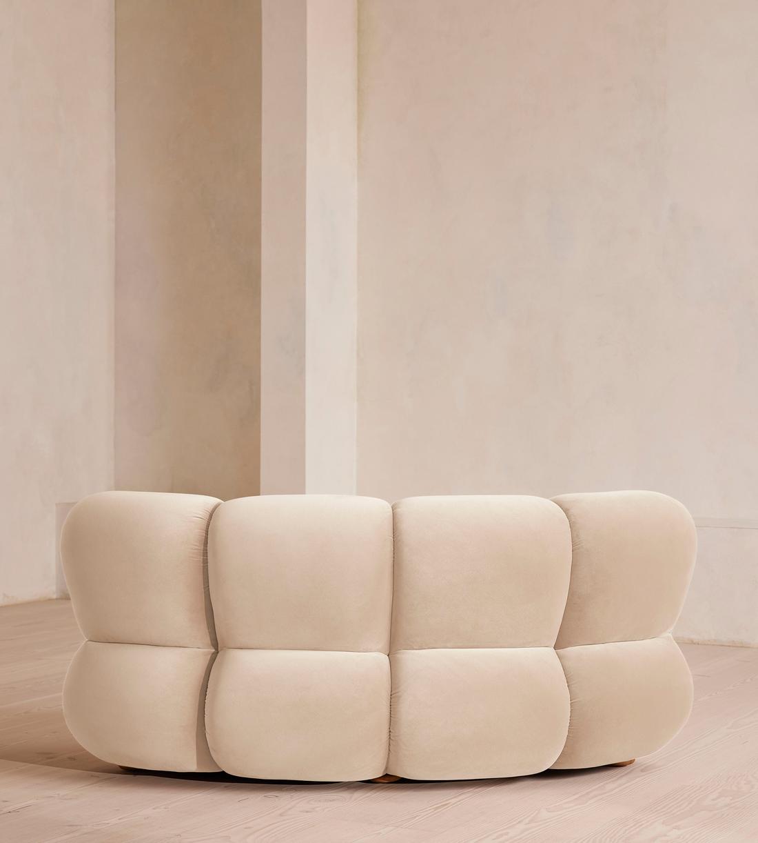 Noelle Sectional Curved Armchair, Velvet Porcelain, US