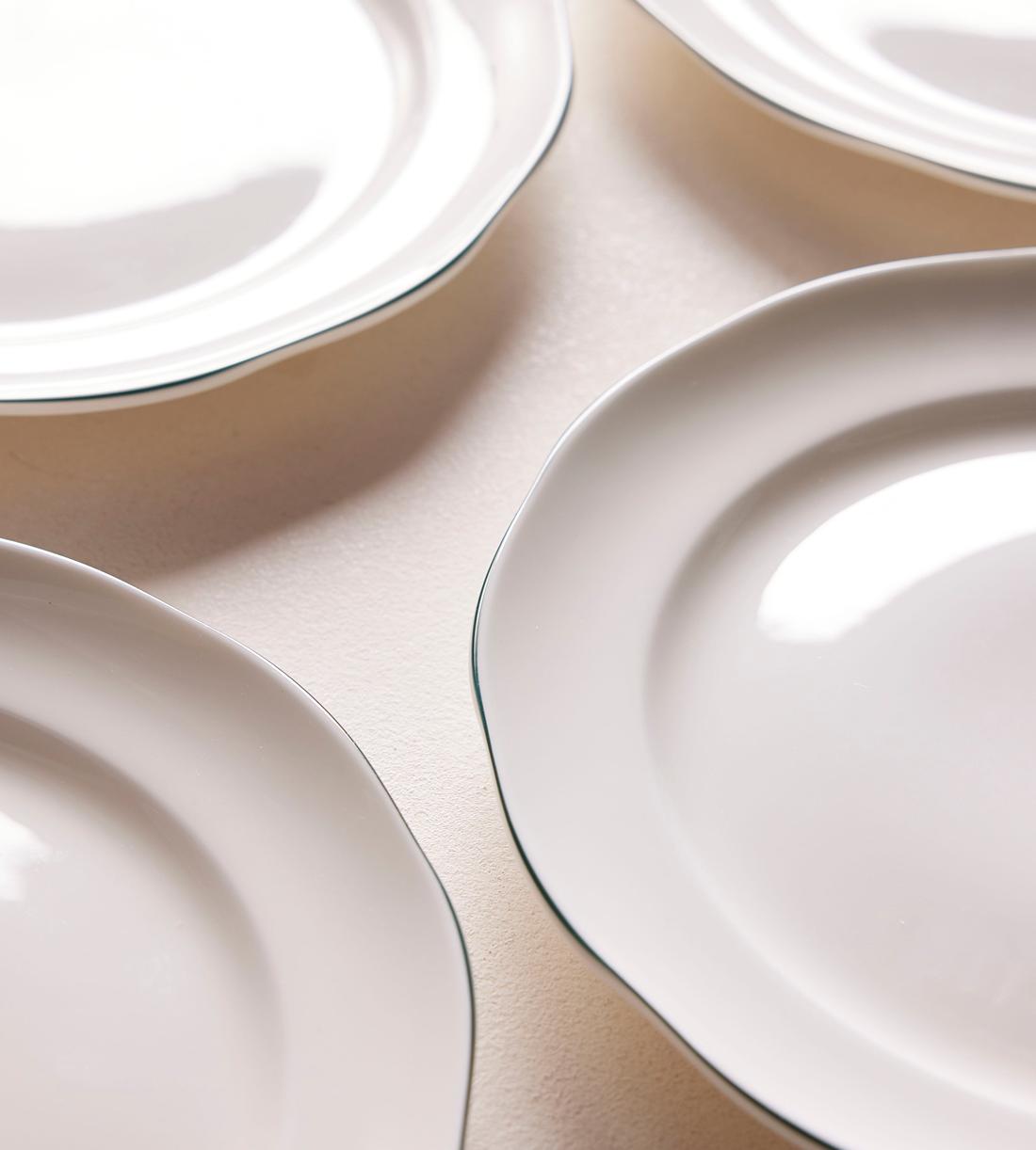 Scalloped Side Plate, Set of 4, Green Rim