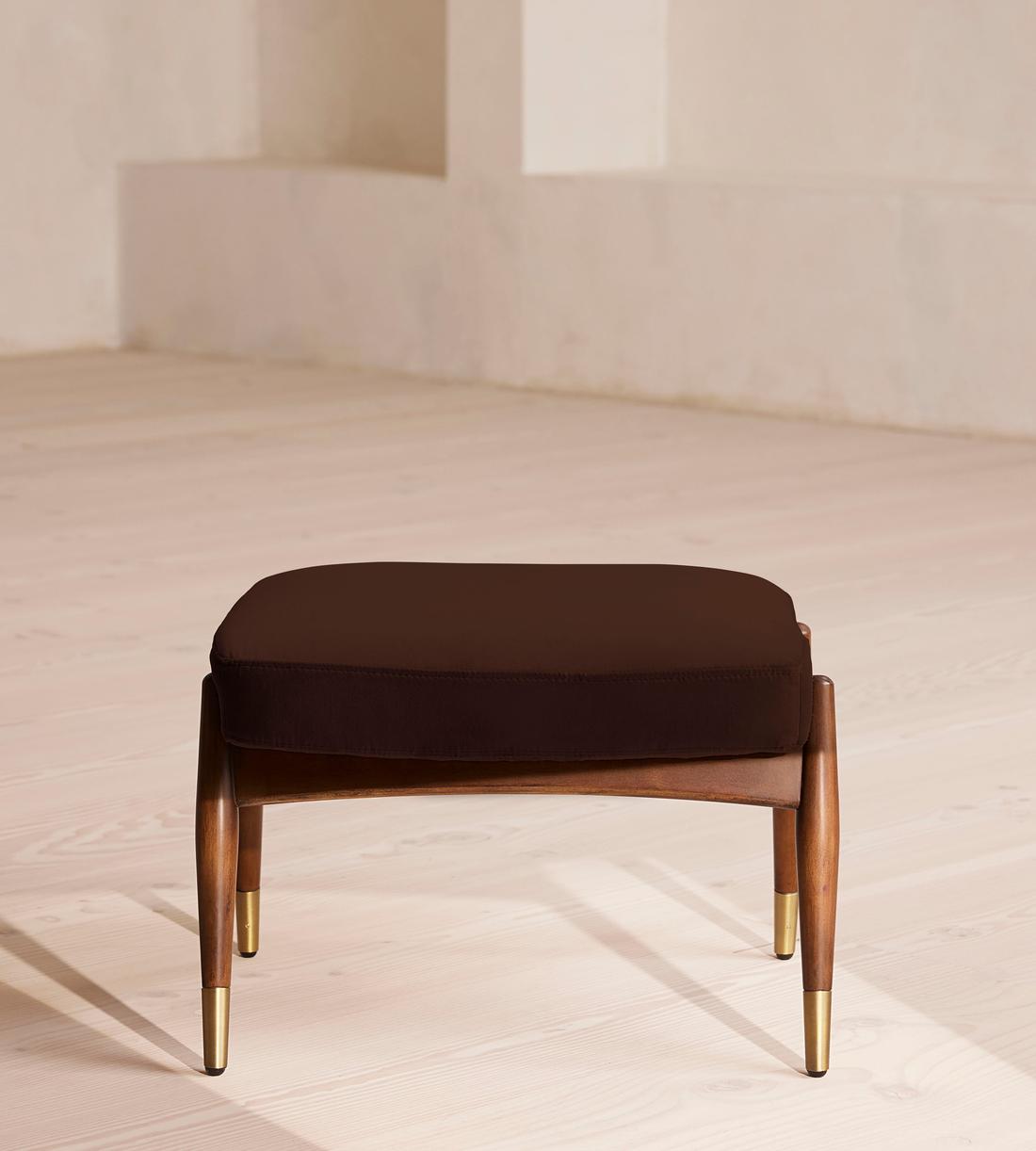 Theodore Footstool, Velvet, Chocolate Brown, US
