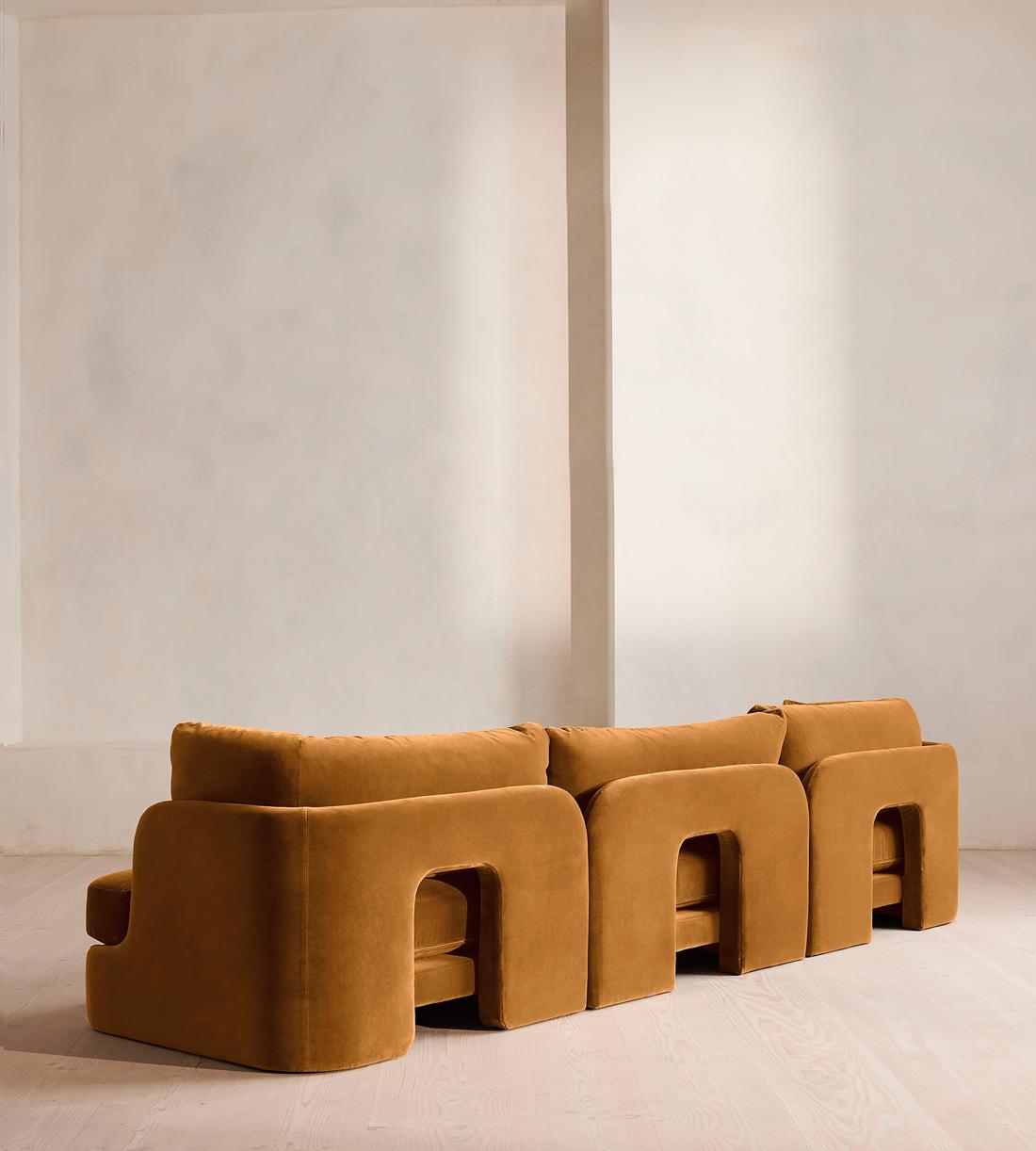 Odell Sectional Sofa, Four Seater, Velvet, Mustard, US