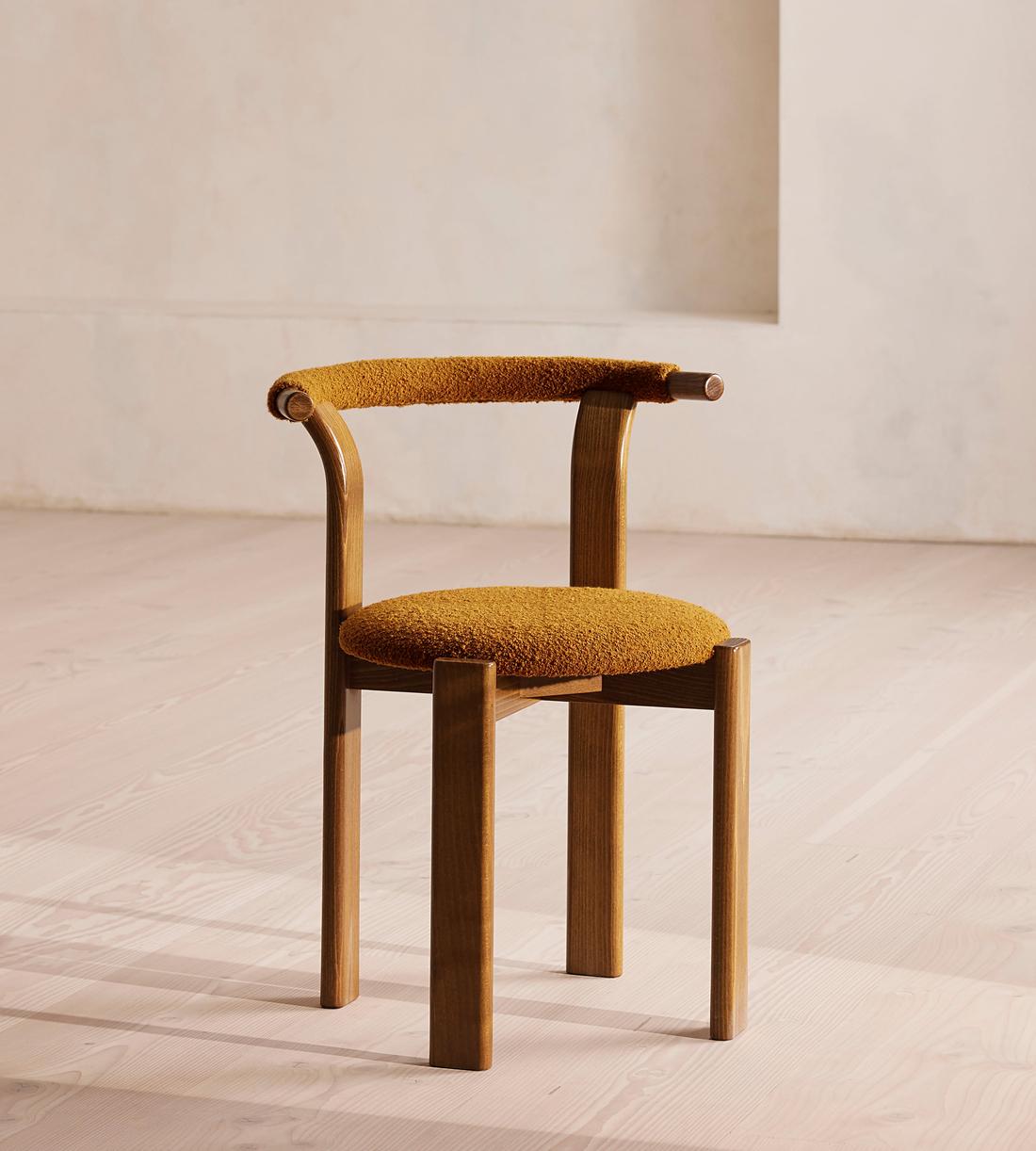 Pair of Zita Dining Chairs, Boucle, Mustard, US