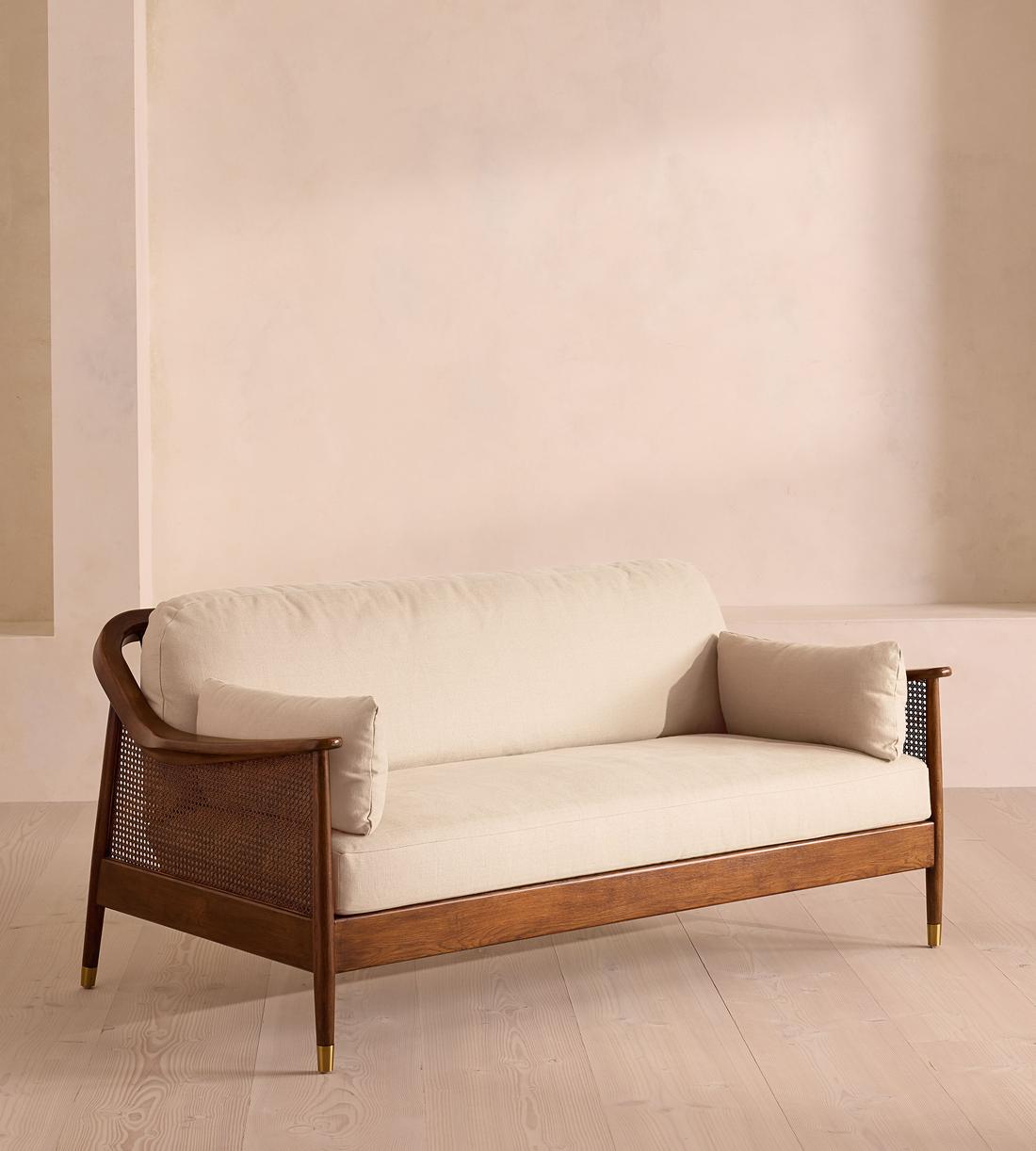 Atlanta Three Seater Sofa, Linen, Bisque, US
