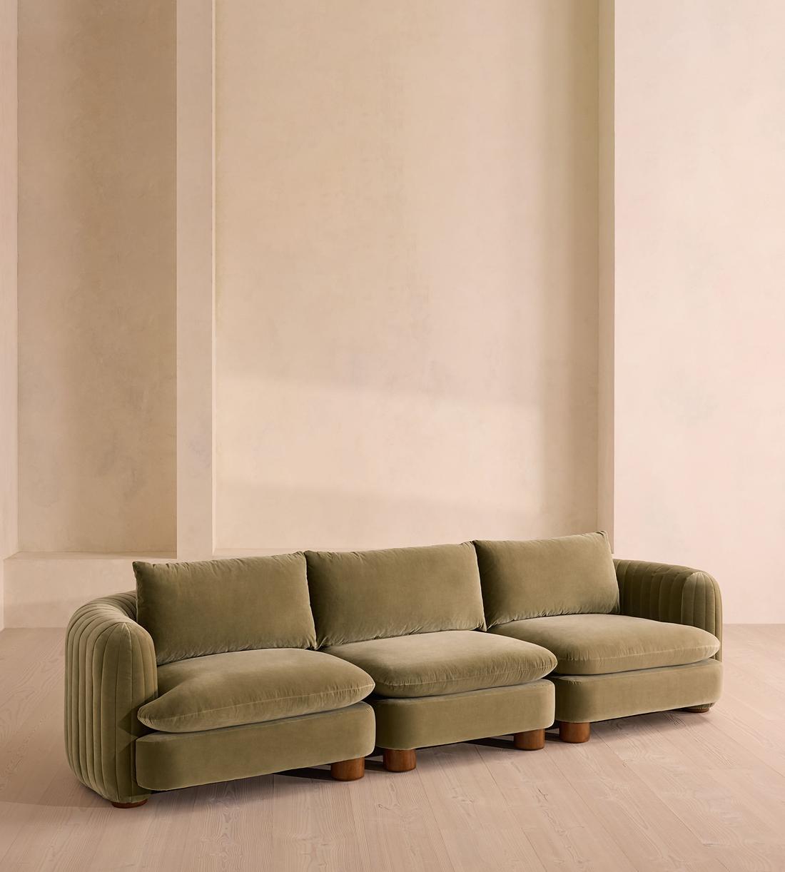 Vivienne Sectional Sofa, Four Seater, Velvet Lichen, US