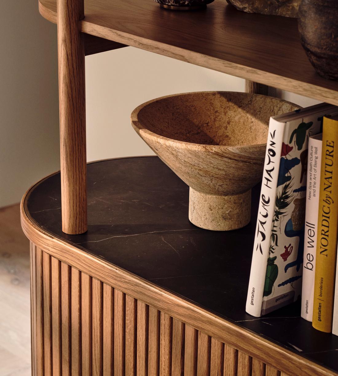 Nora Tambour Shelving Unit, Black Marquina Marble