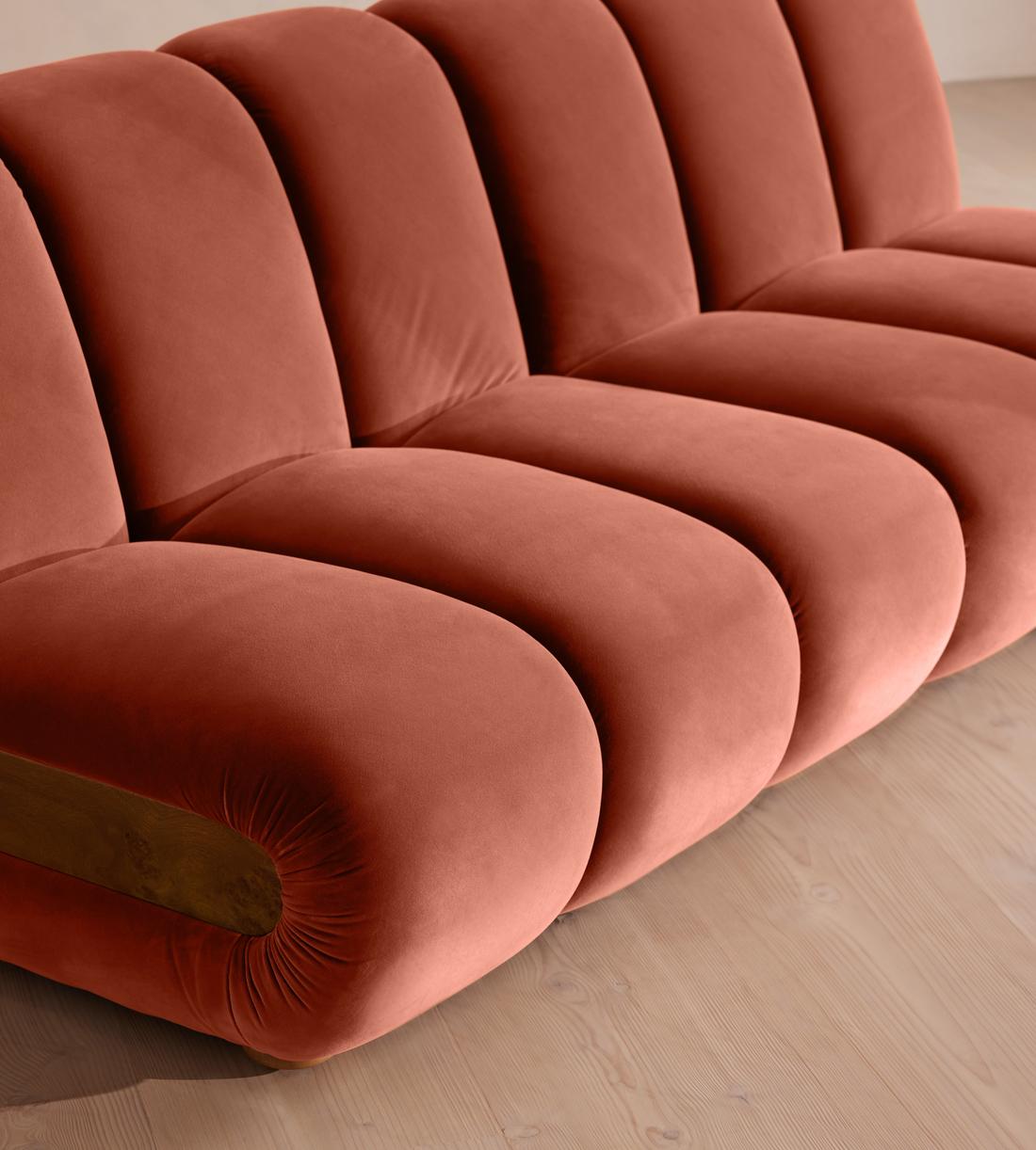 Noelle Sectional Sofa, Four Seater, Velvet, Rust, US