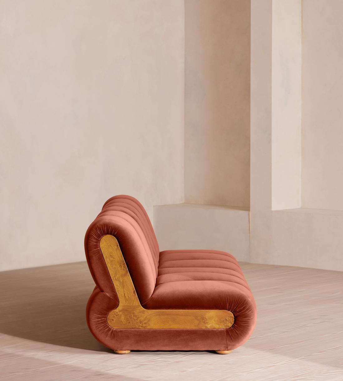 Noelle Sectional Sofa, Four Seater, Velvet, Rust, US