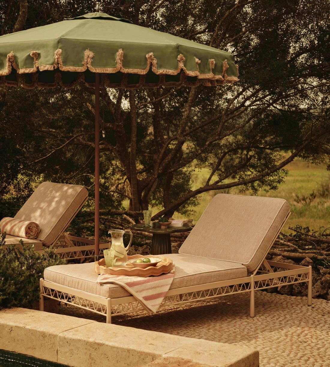 Alvaro Outdoor Chaise Lounger, Abstract Stripe, Desert Rose