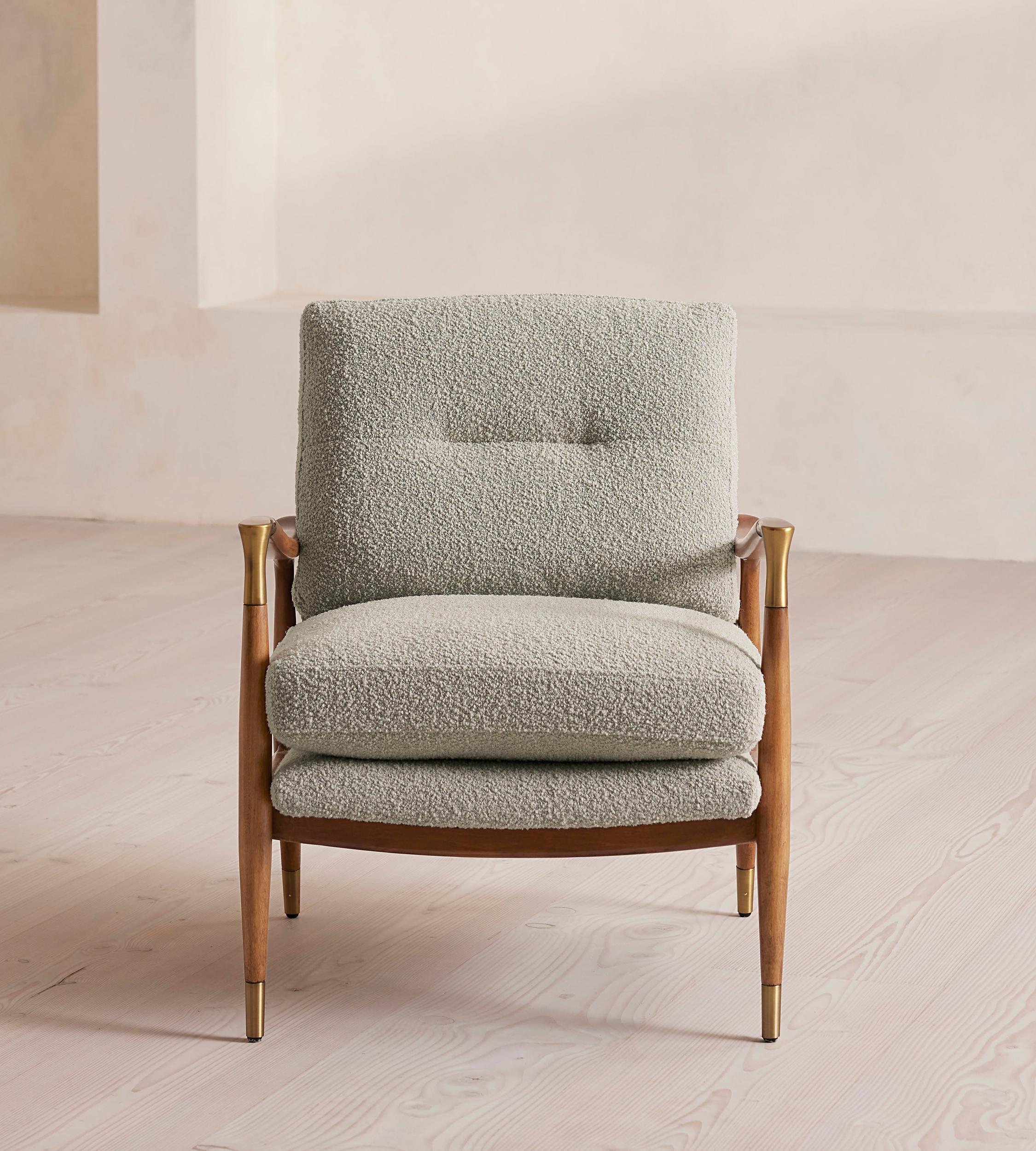 Theodore Oak Armchair, Textured Wool Boucle, Pistachio, US