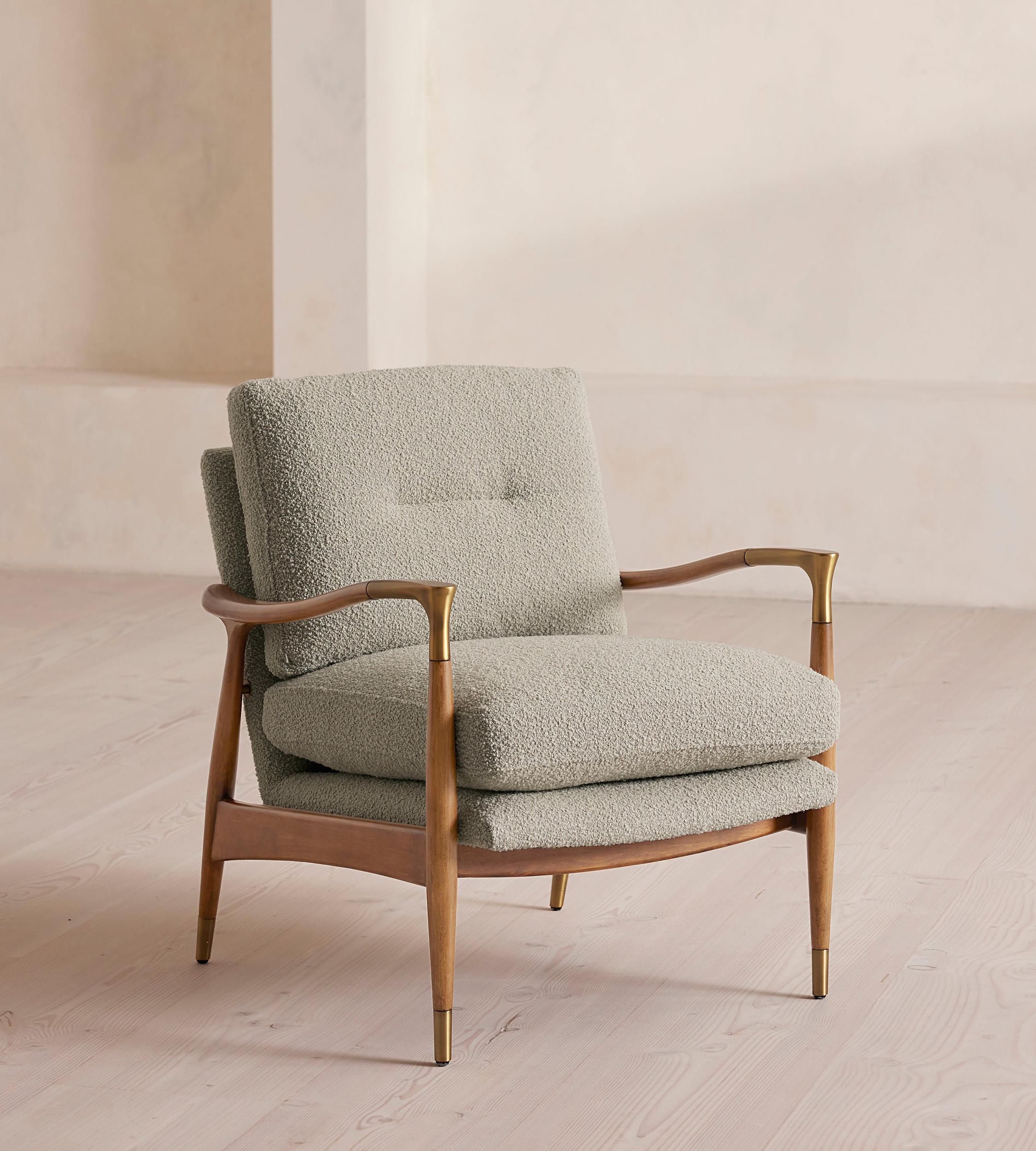 Theodore Oak Armchair, Textured Wool Boucle, Pistachio, US