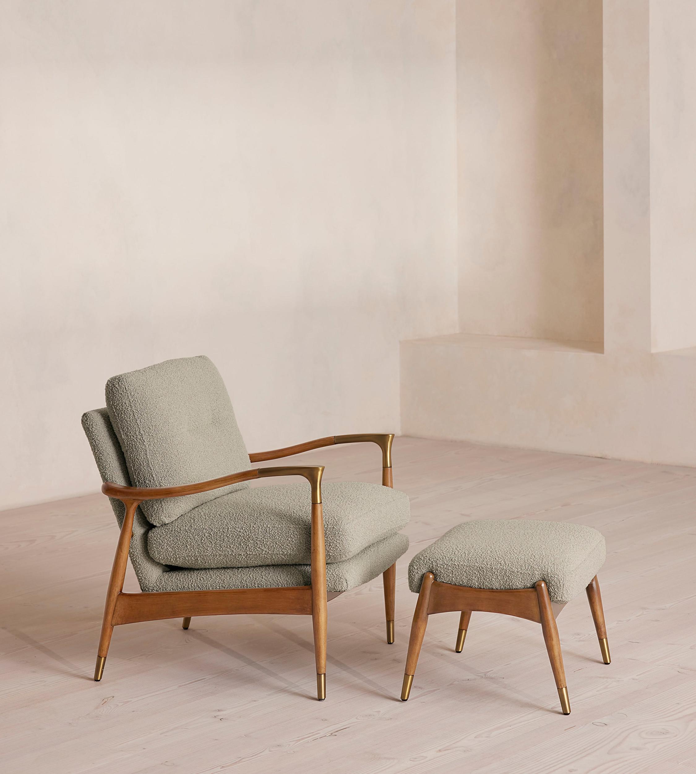 Theodore Oak Armchair, Textured Wool Boucle, Pistachio, US