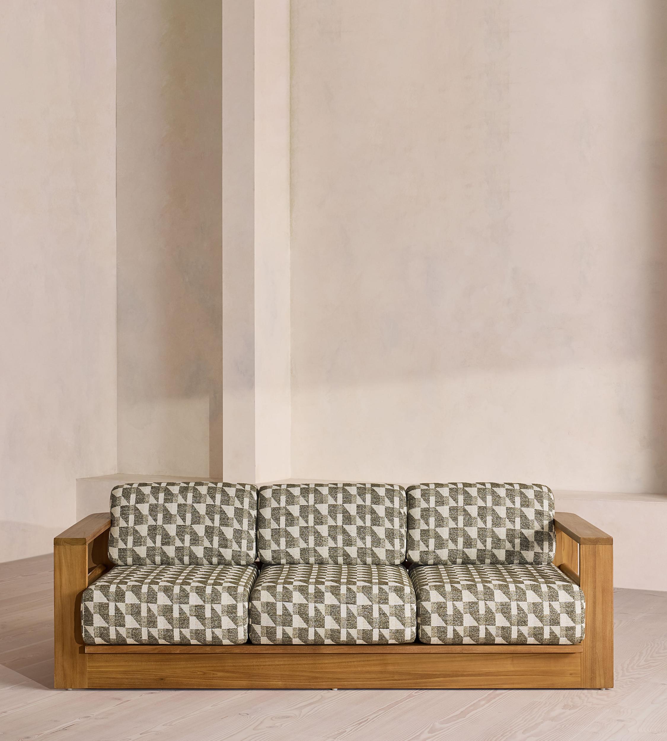 Madeira Outdoor, Three Seater Sofa, Geometric, Green US