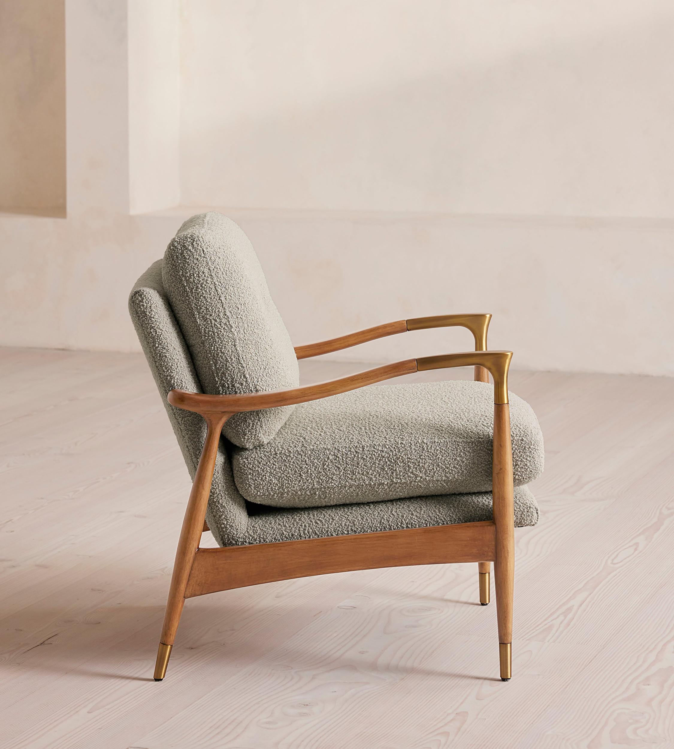 Theodore Oak Armchair, Textured Wool Boucle, Pistachio, US