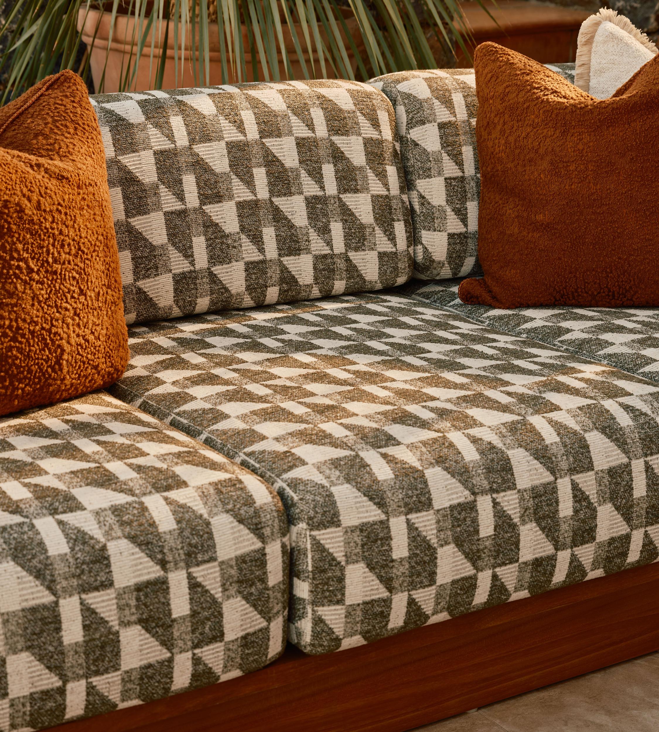 Madeira Outdoor, Three Seater Sofa, Geometric, Green US