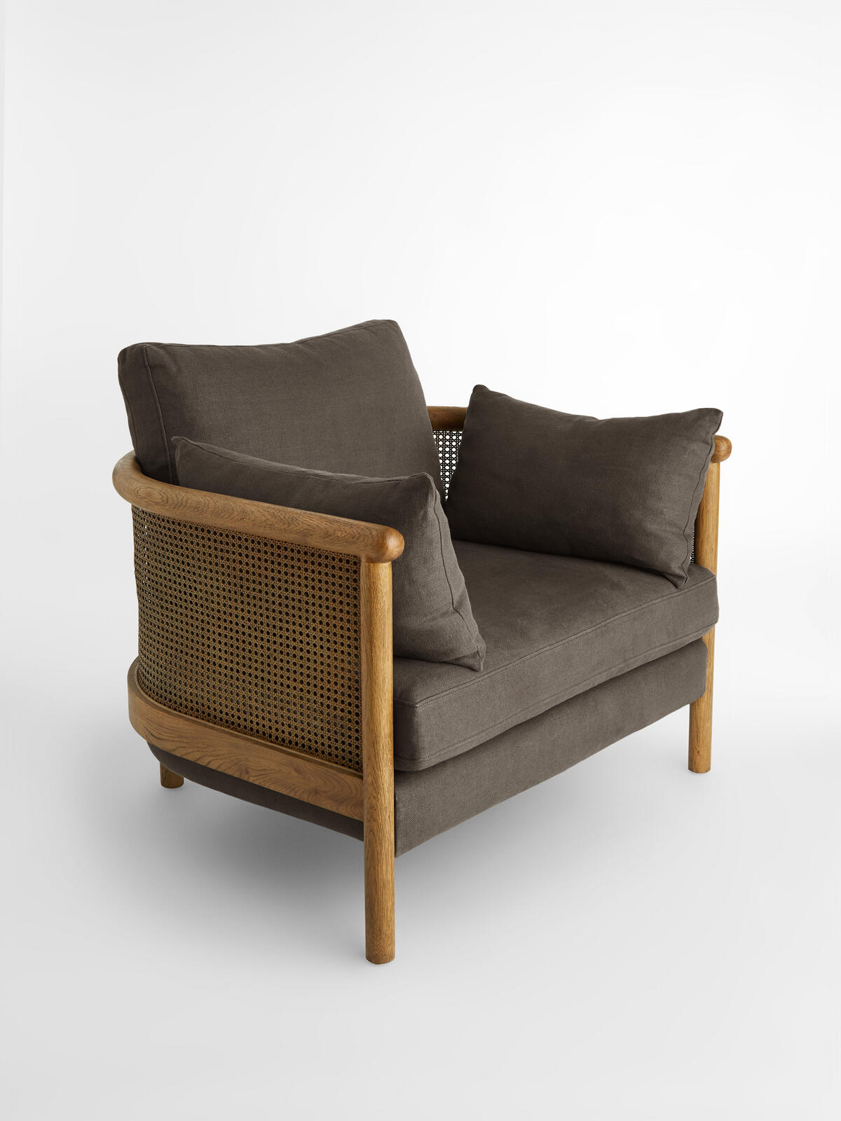Sydney Cane Armchair, Washed Linen Charcoal Soho Home