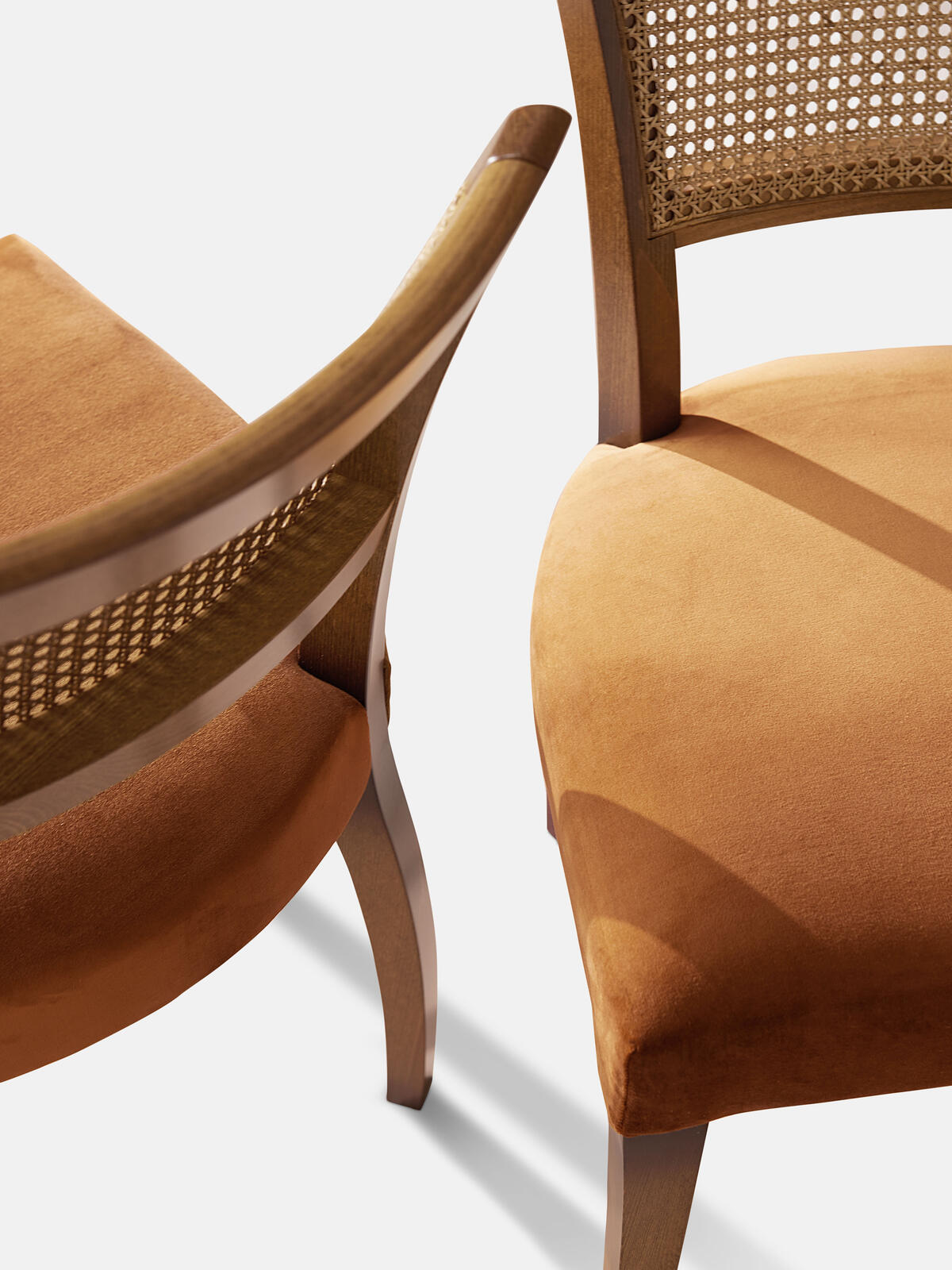 Pair of Molina Dining Chairs, Cane Back, Velvet, Mustard - Soho Home