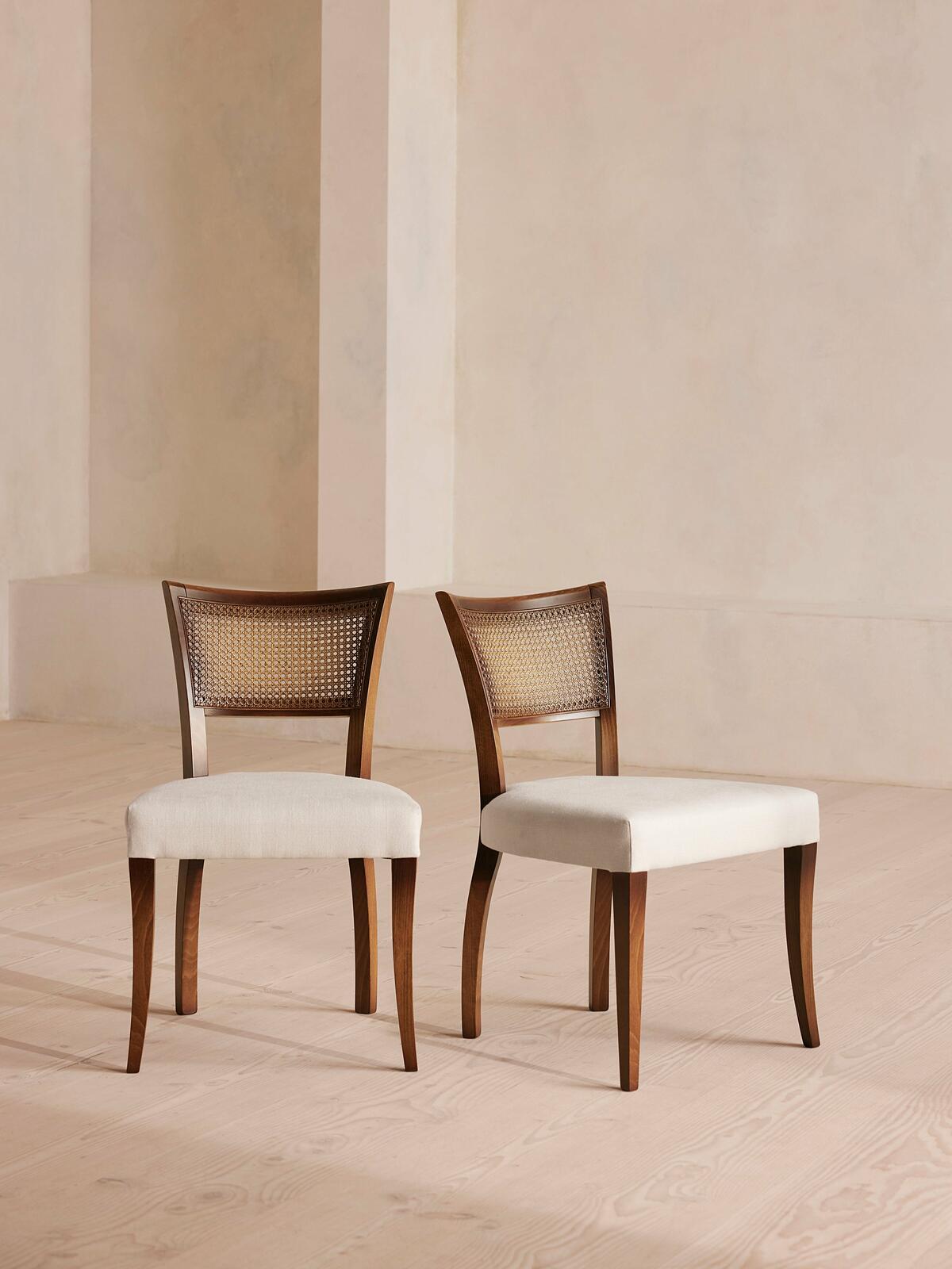 Pair of Molina Dining Chairs, Cane Back, Linen, Natural, US - Soho Home