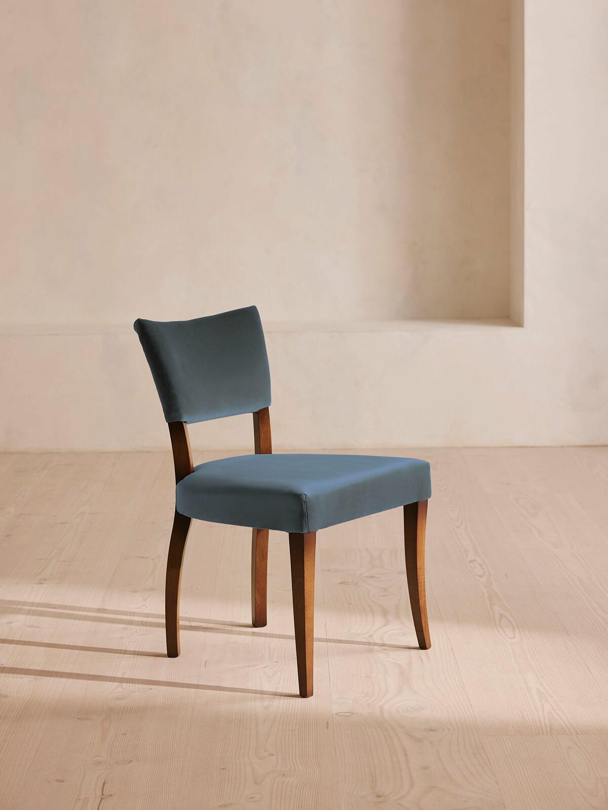 Pair of Molina Dining Chairs, Velvet. Grey Blue, US - Soho Home