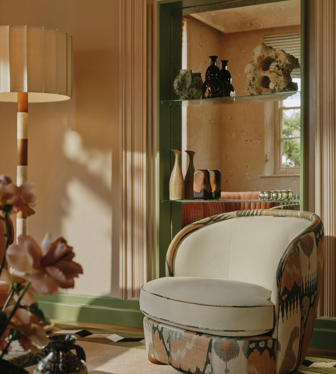 Blair Tub Armchair - Floral Ikat Print - Natural Linen - US - Lifestyle - Image 1