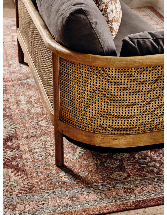 Sydney Cane Sofa, Washed Linen Charcoal Soho Home